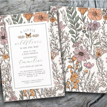 boho little wildflower girl baby shower invitation