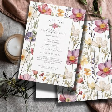 boho little wildflower girl baby shower invitation