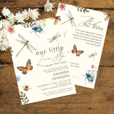 boho love bug insects dragonfly baby shower invitation
