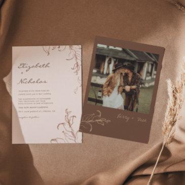 boho minimalist botanicals terracotta wedding  invitation