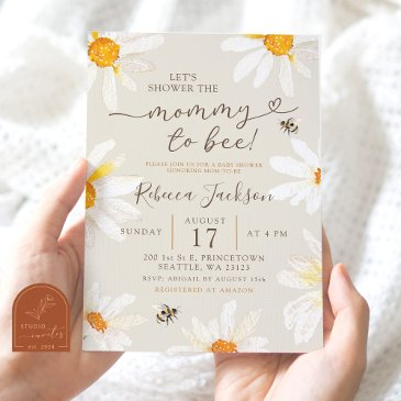 boho minimalist daisy mommy to bee baby shower invitation