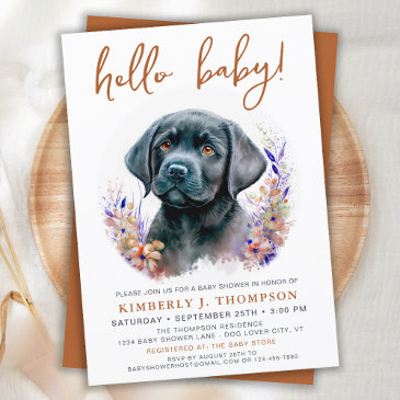 boho modern puppy dog terracotta baby shower invitation