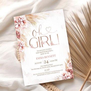 boho pampas grass oh girl baby shower invitation