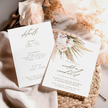 boho pampas grass wedding weekend itinerary invitation