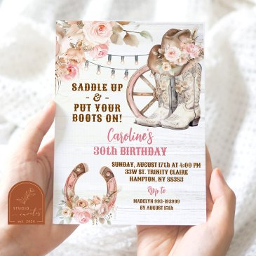boho pink rustic western cowgirl birthday invitation