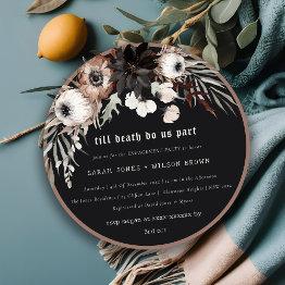 Small Boho Rustic Gothic Rust Black Botanical Engagement Invitation Front View