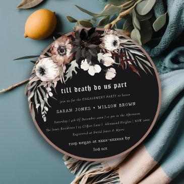 boho rustic gothic rust black botanical engagement invitation