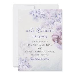 Small Boho Spring Purple And Dusty Blue Floral Mauve Save The Date Front View