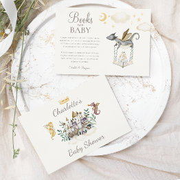 Small Boho Storybook Dragon Baby Shower Books For Baby Enclosure Invitations Front View