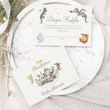 boho storybook dragon baby shower diaper raffle enclosure invitations