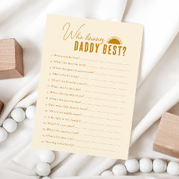 Small Boho Sun Who Knows Daddy Baby Shower Game Invitations Front View