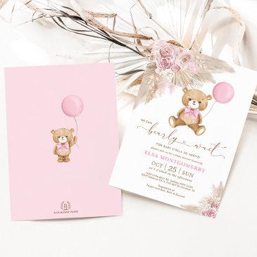 boho teddy bear we can bearly wait baby girl invitation