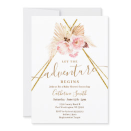 Small Boho Teepee Pampas Grass Adventure Baby Shower Invitation Front View