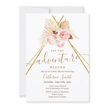 boho teepee pampas grass adventure baby shower invitation