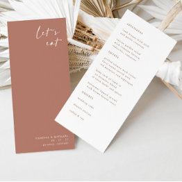 Small Boho Terracotta Elegant Minimalist Wedding Menu Front View