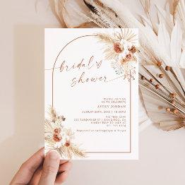 Small Boho Terracotta Pampas Grass Bridal Shower Invitation Front View