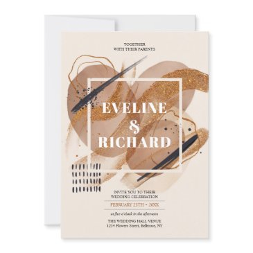 boho terracotta rose gold glitter brown hues invitation