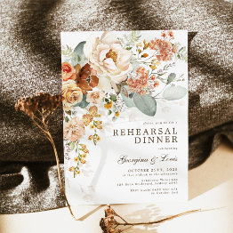 Small Boho Terracotta Yellow Floral Rehearsal Dinner Invitation Front View