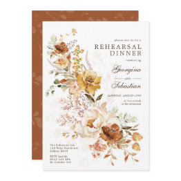 Small Boho Terracotta Yellow Flower Rehearsal Dinner Invitation Front View