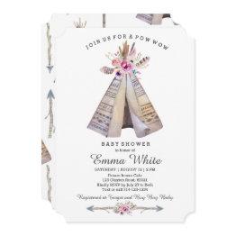 Small Boho Tribal Teepee Floral Baby Shower Invitation Front View
