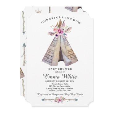 boho tribal teepee floral baby shower invitation