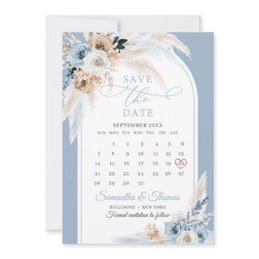 boho watercolor blue and rust floral tropical arch save the date