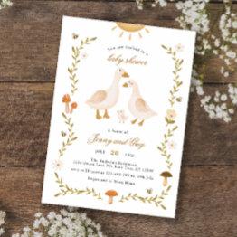 Small Boho Whimsical Goose Baby Shower Invitation Front View