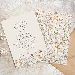 Small Boho Wildflower Beige Garden Wedding Invitation Front View