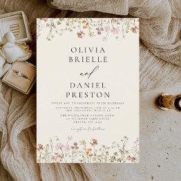 Small Boho Wildflower Beige Garden Wedding Invitation Front View