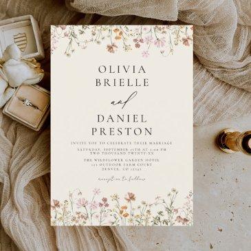 boho wildflower beige garden wedding invitation
