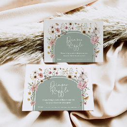 Small Boho Wildflower Fairy Sage Green Diaper Raffle Enclosure Invitations Front View