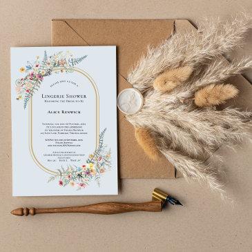 boho wildflower fern dusty blue lingerie shower invitation