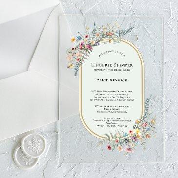 boho wildflower fern mint green lingerie shower acrylic invitations