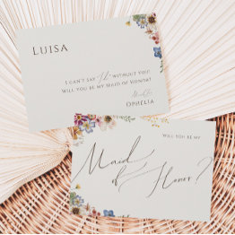 Small Boho Wildflower Garden | Beige Maid Of Honor Invitations Front View