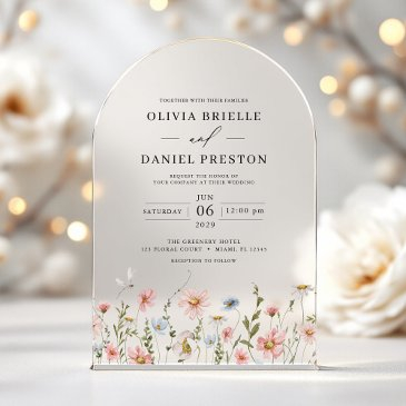 boho wildflower garden floral wedding acrylic invitations