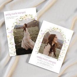 Small Boho Wildflower Photo Graduation Party Invitation Front View
