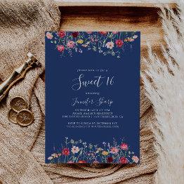 Small Boho Wildflower Sweet 16 Birthday Party Invitation Front View