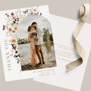 boho wildflowers arch photo fall wedding thank you invitations