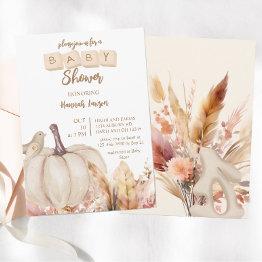 Small Boho Woodland Fall Pumpkin Girl Baby Shower Invitation Front View