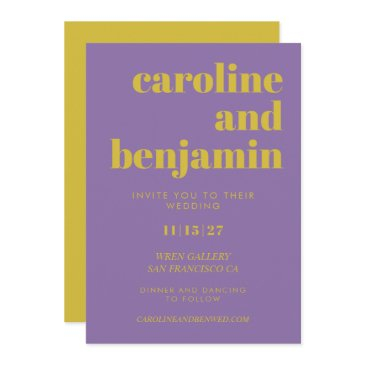 bold bright purple and yellow modern wedding invit invitation