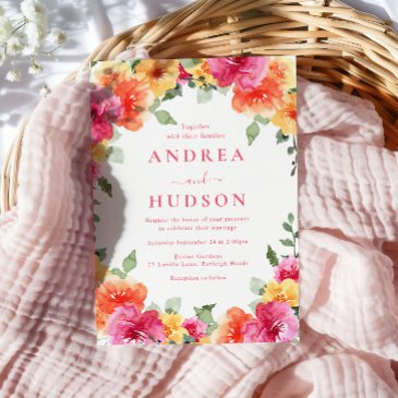 bold colorful vibrant spring summer floral wedding invitation