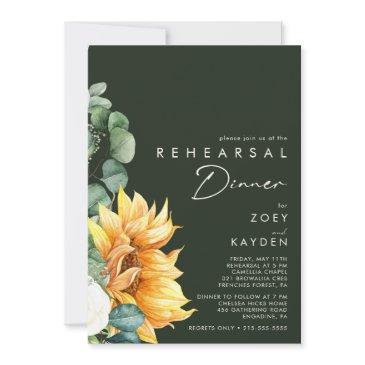bold country sunflower dark green rehearsal dinner invitation