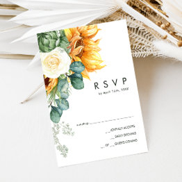 Small Bold Country Sunflower | Wood Wedding Rsvp Invitations Front View