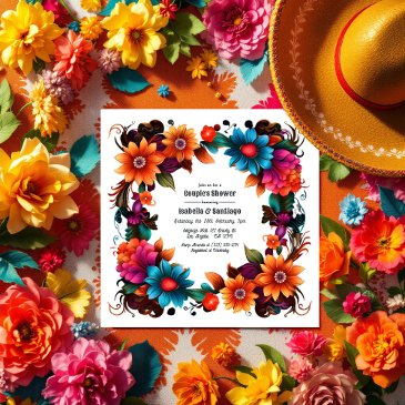 bold mexican fiesta floral couple's shower invitation