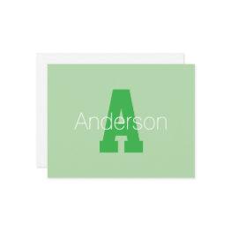 Small Bold Modern Monogram | Pale & Kelly Green Enclosure Invitations Front View