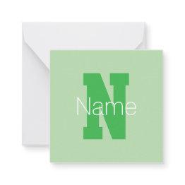 Small Bold Modern Monogram | Pale & Kelly Green Note Invitations Front View