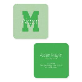 Small Bold Modern Monogram | Pale & Kelly Green Square Business Invitations Front View