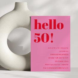 Small Bold Modern Simple Fun Pink And Red 50th Birthday Invitation Front View