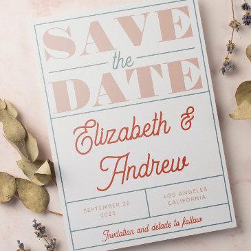 bold retro vintage terracotta gray script wedding save the date