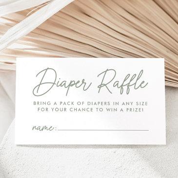 bold script sage green baby shower diaper raffle enclosure invitations